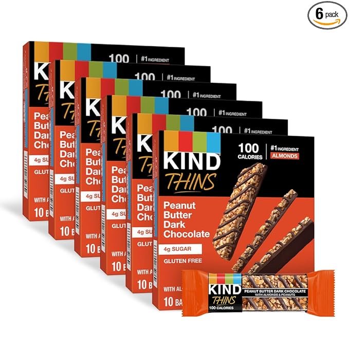 KIND THINS Peanut Butter Dark Chocolate Bars, Gluten Free Snacks, 4g Sugar, 0.74 OZ Bars (60 Count)