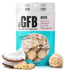 The GFB Coconut Cashew Protein Bites - Gluten Free Protein Balls - Non GMO, Soy Free, Vegan - Snack Size Plant Based Energy Balls, 4 oz (1 Count)