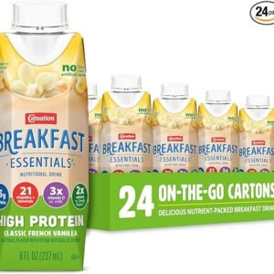 Carnation Breakfast Essentials High Protein Ready-to-Drink, Classic French Vanilla, 8 FL OZ Carton (Pack of 24)