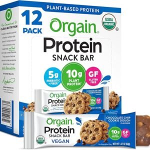Orgain Organic Vegan Protein Bars, Chocolate Chip Cookie Dough - 10g Plant Based Protein, Low Calorie Healthy Snacks, No Lactose or Soy Ingredients, Gluten Free, Non-GMO - 1.41 Oz (Pack of 12)